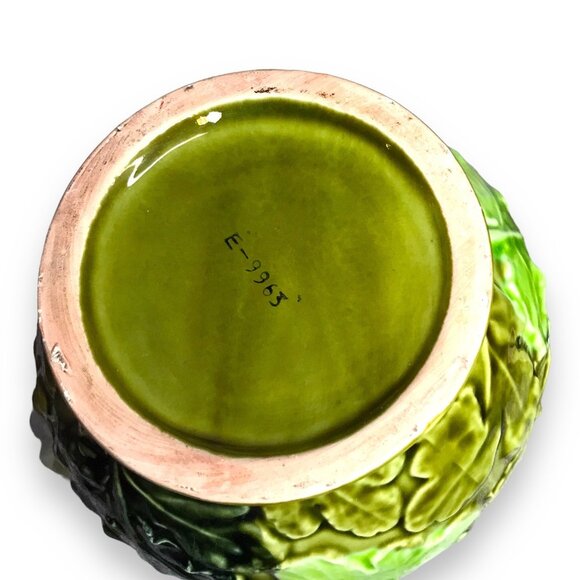 Mid-Century Modern Green Leaf Inspired Majolica Ceramic Pitcher & Planter RARE - Picture 8 of 11